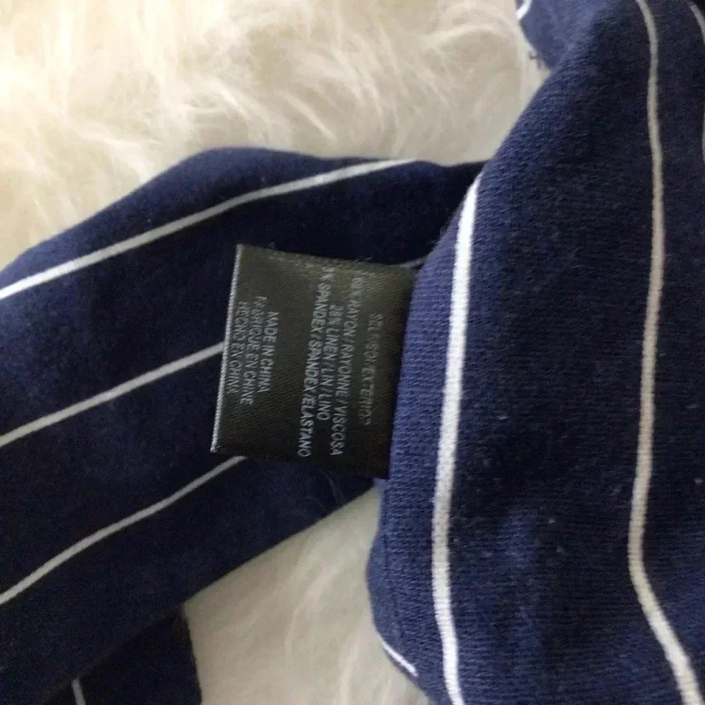 Wayf Striped Linen Mix Navy Top - Picture 4 of 4